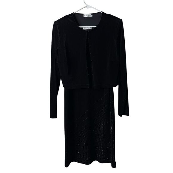 CDC Vintage Black Velvet Embellished Two Piece Grunge Goth Dress - Picture 1 of 7